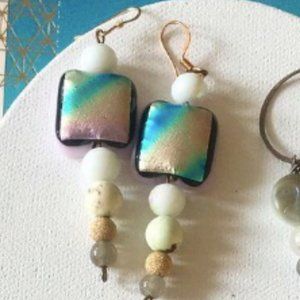 "Aquarius" handmade summer earrings semiprecious beads and handmade fused glass